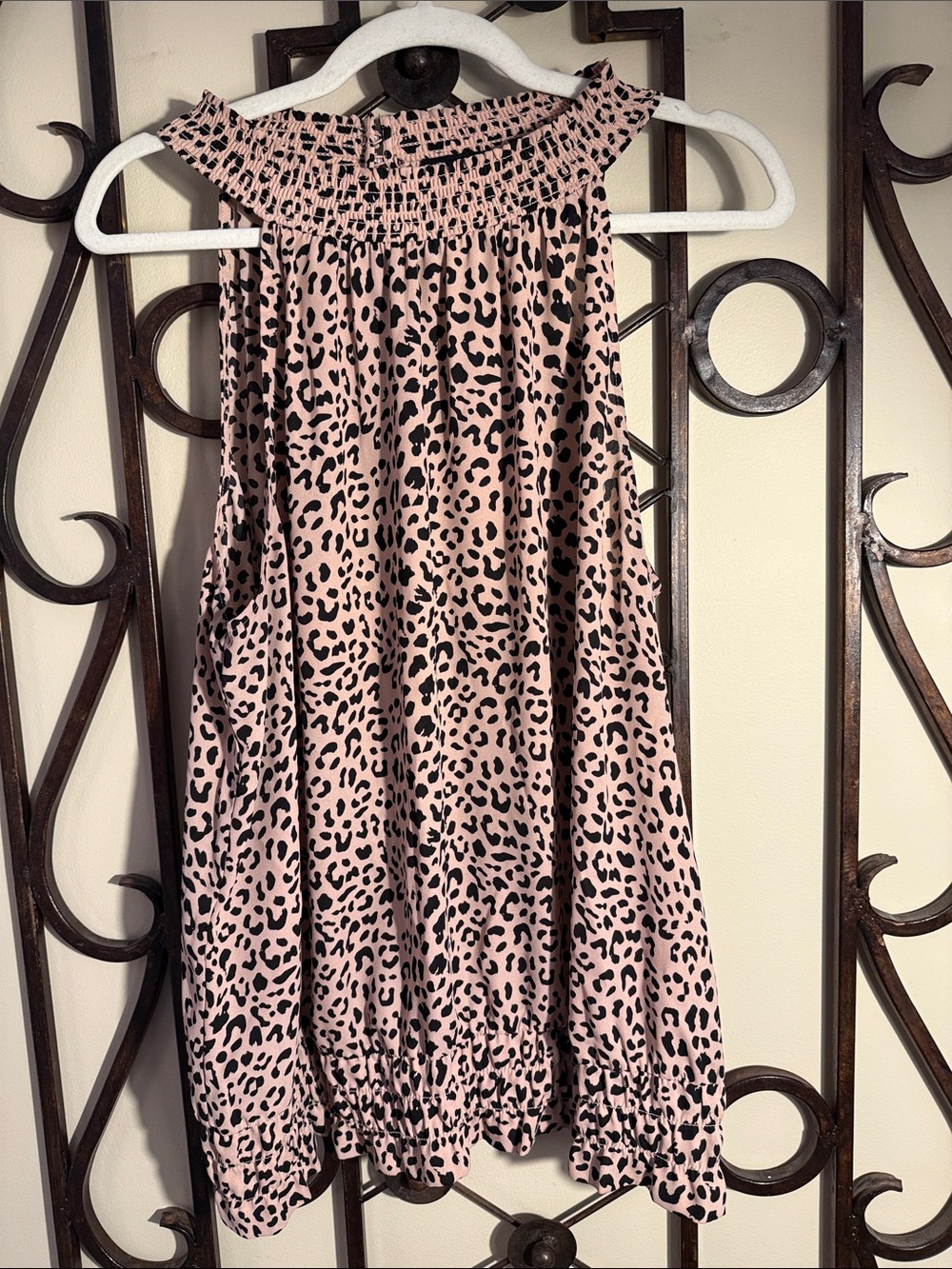 41 Hawthorn Pink and Black Leopard Print Smocked Halter Tank
